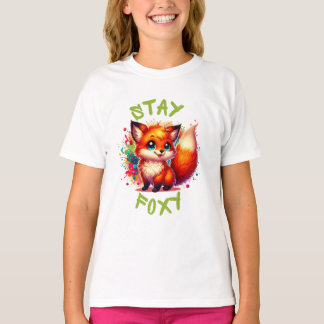 Anime Style Baby Fox with Colorful Paint Stay Foxy T-Shirt