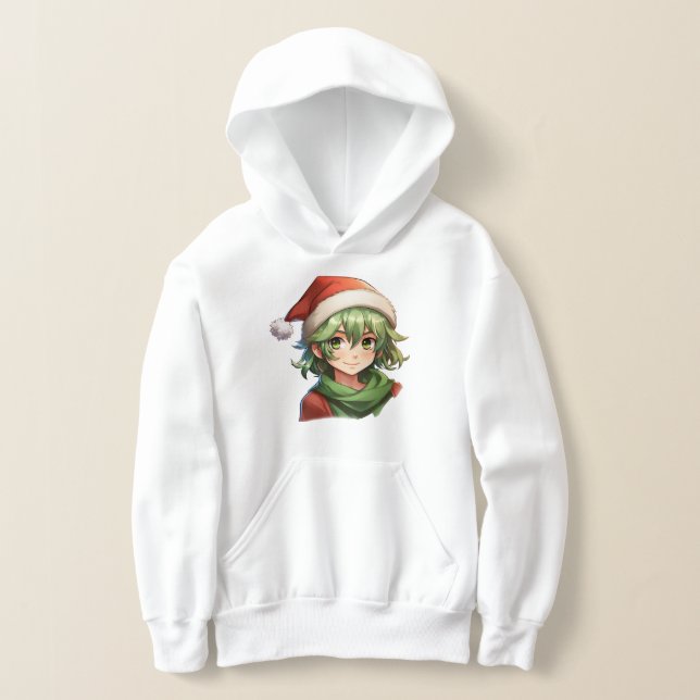 Anime Style Christmas Elf Portrait Hoodie (Laydown)