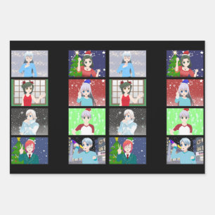 Anime style Christmas/Holiday wrapping paper sheet