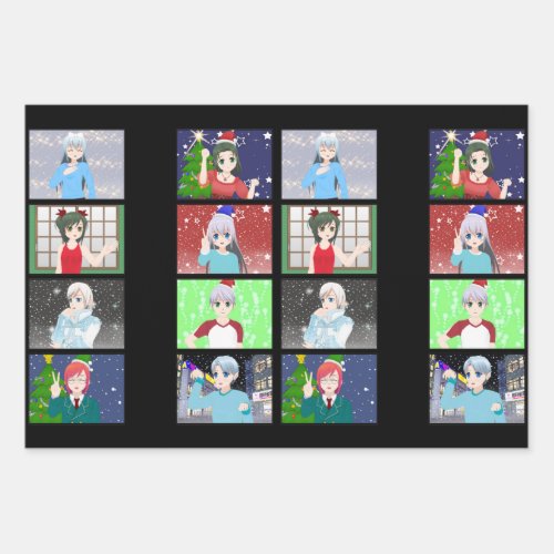 Anime style ChristmasHoliday wrapping paper sheet