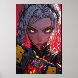 Anime-Style Concept Art on Red Background Poster
