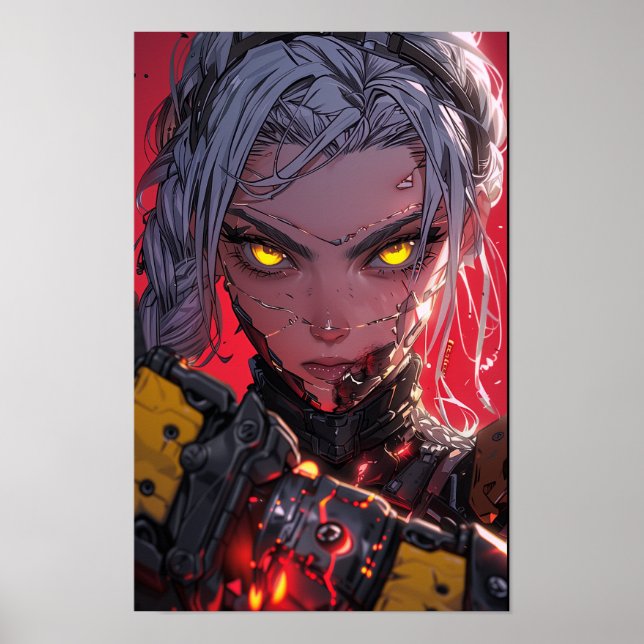 Anime-Style Concept Art on Red Background Poster (Front)