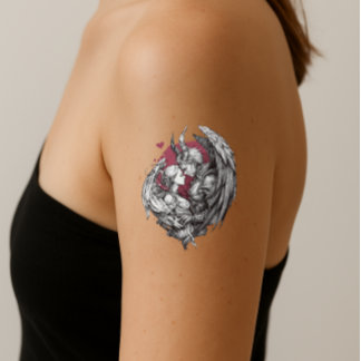 Anime style demon and angel lovers temporary tattoos