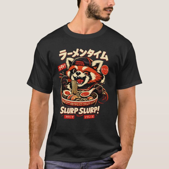 Anime Style Foodie T-Shirt – Cool Animal Ramen Bow (Front)