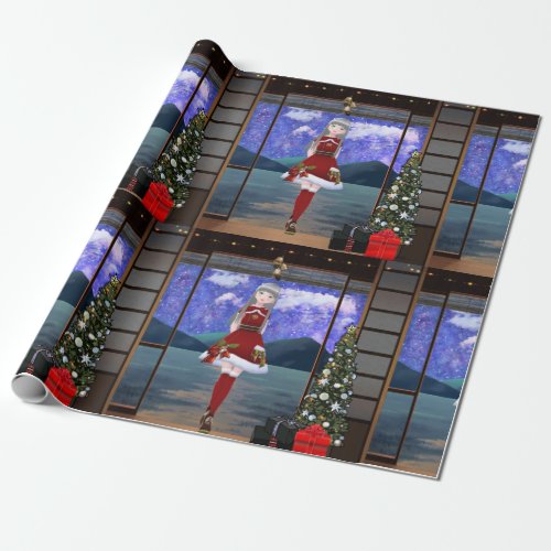 Anime Style Girl Christmas Wrapping Paper