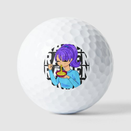 Anime style girl eating Noodles Golf Balls