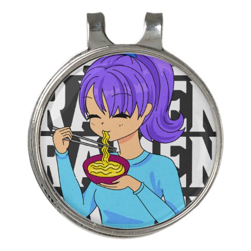 Anime style girl eating Noodles Golf Hat Clip