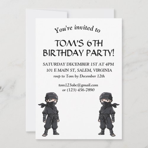 Anime Style Ninja Fighter Boys Birthday Party Invitation