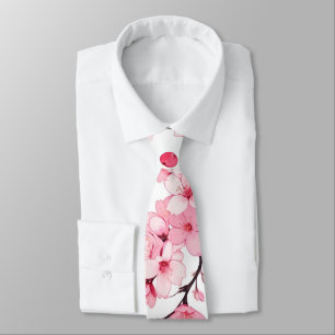 Anime Style Pink Cherry Blossom Pattern Neck Tie