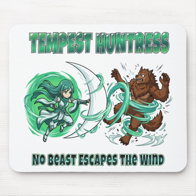 Anime Style Tempest Huntress vs Werewolf Wind Batt Mouse Pad (Front)