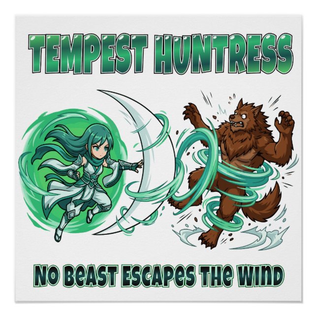 Anime Style Tempest Huntress vs Werewolf Wind Batt Poster (Front)