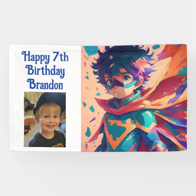 Anime Superhero Boy Personalized Birthday Banner (Horizontal)