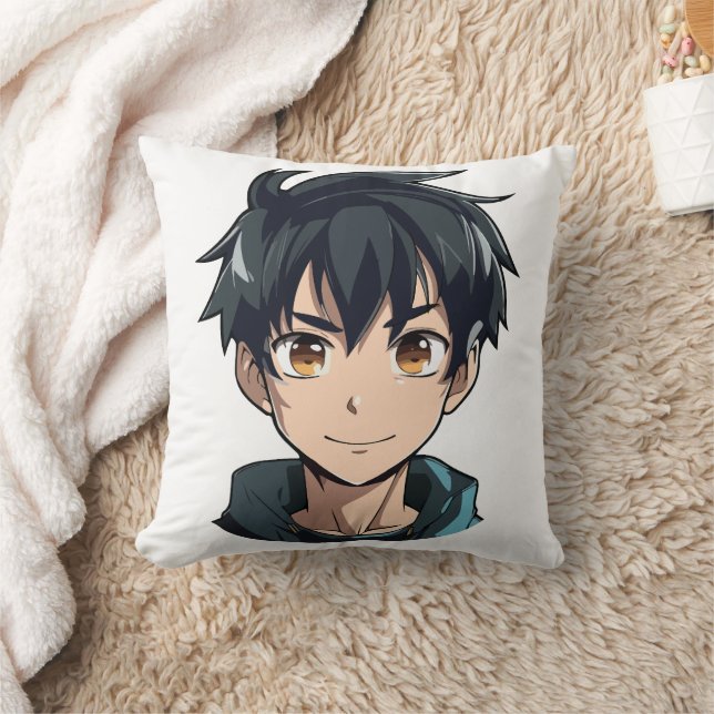 Anime Superpower Delight - Young Man Character Throw Pillow (Blanket)