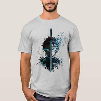 Anime Sword Split Face Warrior – Blue Energy Demon T-Shirt