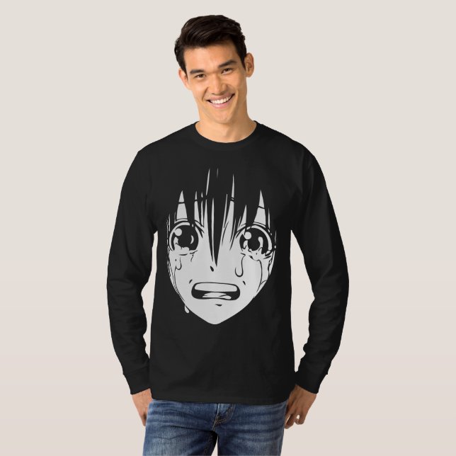 Anime T-Shirt: Crying Girl (Black & White) T-Shirt (Front Full)