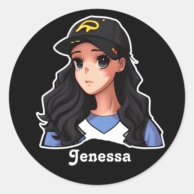Anime Teen Girl Personalized  Classic Round Sticker (Front)