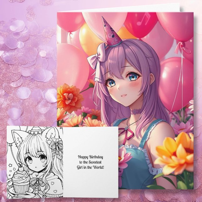 Anime Themed Birthday Girl Large Card (Creator Uploaded)