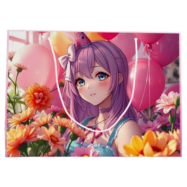 Anime Themed Birthday Girl Large Gift Bag (Back)