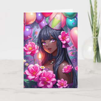 Anime Themed Birthday Girl of Color Card