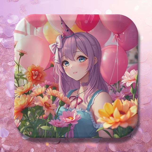 Anime Themed Birthday Girl  Paper Plates (Creator Uploaded)