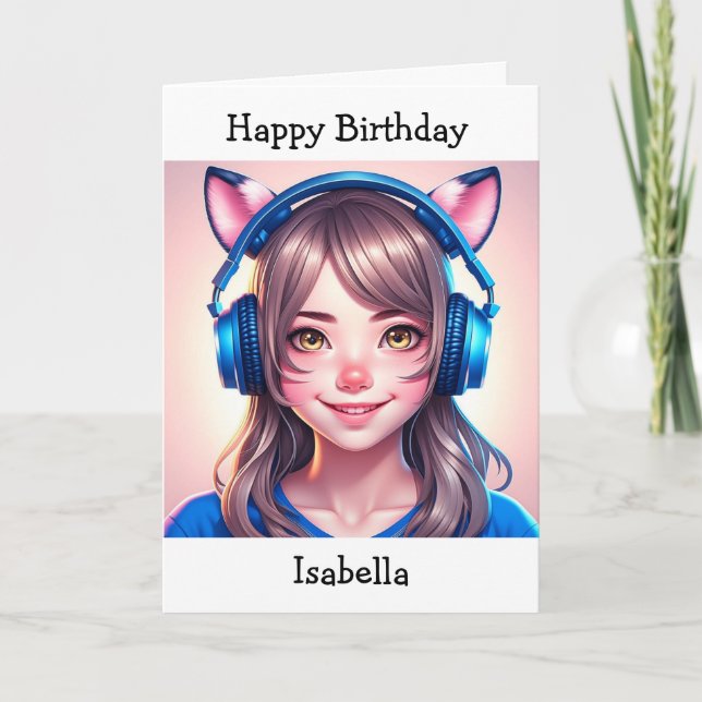 Anime Themed Girl's Birthday | Coloring Page Card (Front)