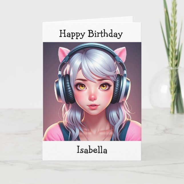 Anime Themed Girl's Birthday | Coloring Page Card (Front)