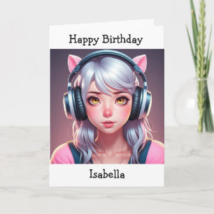 Anime Themed Girl's Birthday   Coloring Page Card