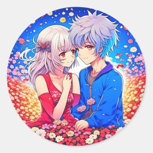 Anime Themed Valentines Day Party Classic Round Sticker