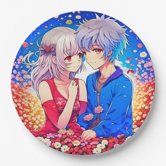 Anime Themed Valentine's Day Party Paper Plates (Front)