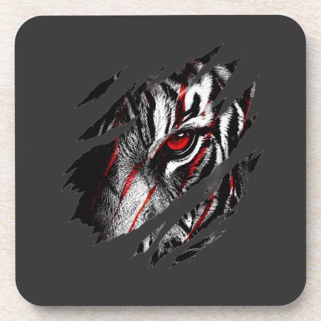 Anime Tiger Eyes Through Scratch Beverage Coaster (Front)