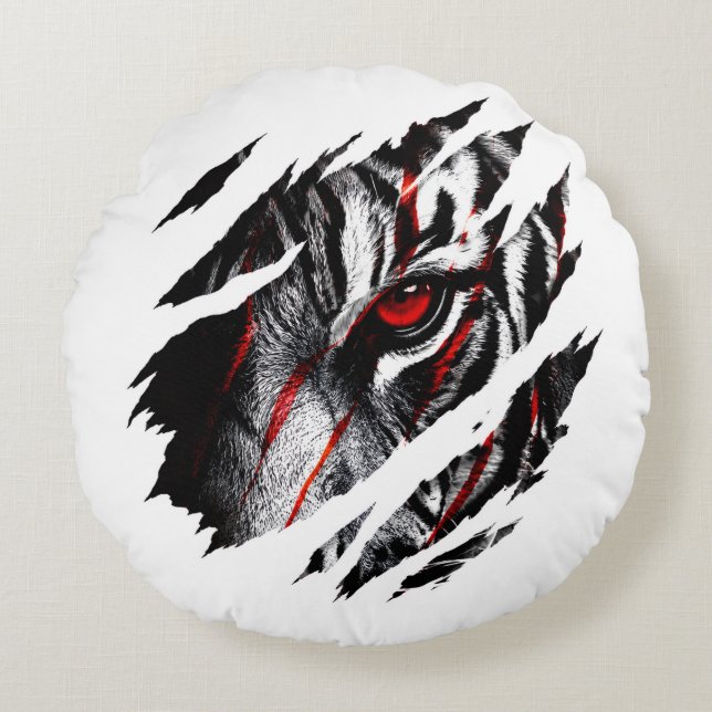 Anime Tiger Eyes Through Scratch Round Pillow (Front)