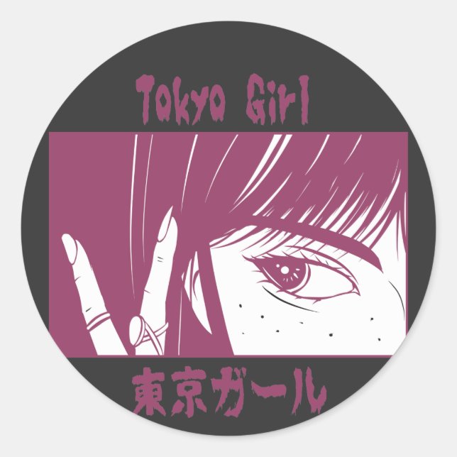 Anime Tokyo Girl Classic Round Sticker (Front)
