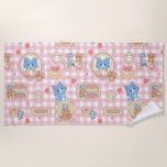 Anime Tom and Jerry Bakery Pattern Beach Towel<br><div class="desc">This charming pattern features the beloved characters Tom, Jerry, and Tuffy engaging in sweet bakery adventures. Set against a pink gingham background interspersed with delightful culinary motifs, the design showcases Tom and the mice in various playful scenarios involving cakes, donuts, and other pastries. Each vignette is framed in ornate, cookie-like...</div>