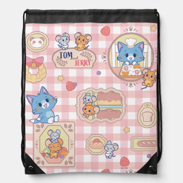Anime Tom and Jerry Bakery Pattern Drawstring Bag (Front)