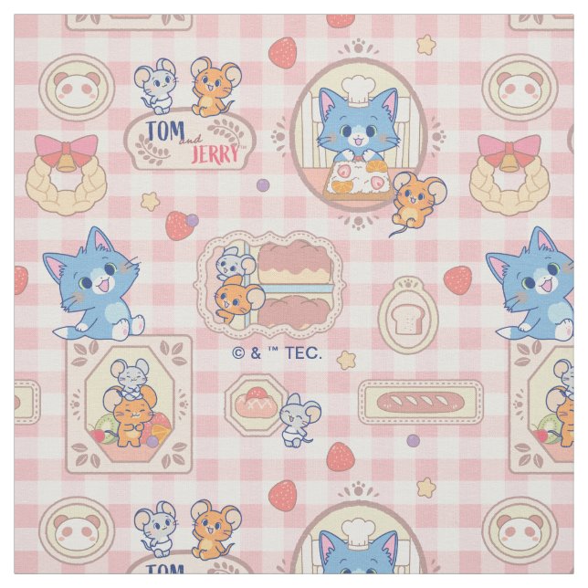 Anime Tom and Jerry Bakery Pattern Fabric (Swatch)