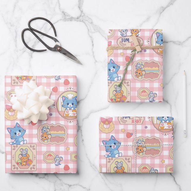 Anime Tom and Jerry Bakery Pattern Wrapping Paper Sheets (Front)