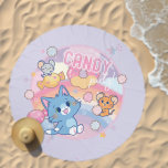Anime Tom and Jerry Candy Party Beach Towel<br><div class="desc">This vibrant anime-style graphic showcases Tom, Jerry, and Tuffy in a whimsical "Candy Party". Tom, the blue cat, gleams with excitement as he playfully lies on a swirl of dreamy colors, his paw resting on a candy-shaped pillow. Jerry, the small brown mouse, joyfully bounces in the air, while Tuffy, the...</div>