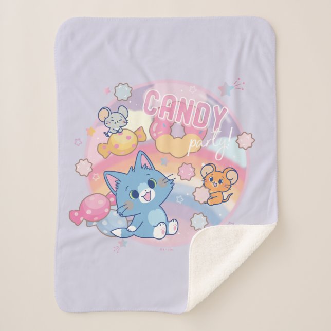 Anime Tom and Jerry Candy Party Sherpa Blanket (Front)
