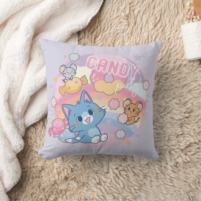 Anime Tom and Jerry Candy Party Throw Pillow (Blanket)