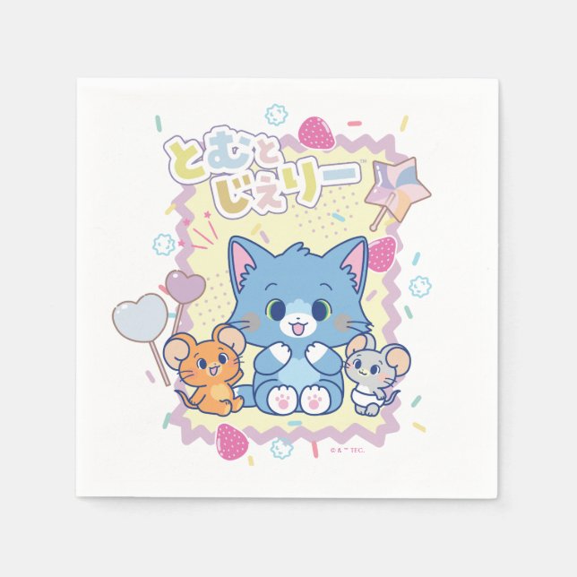 Anime Tom and Jerry Strawberry Fun Napkins (Front)