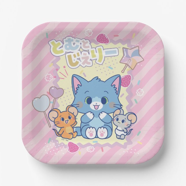 Anime Tom and Jerry Strawberry Fun Paper Plates (Front)