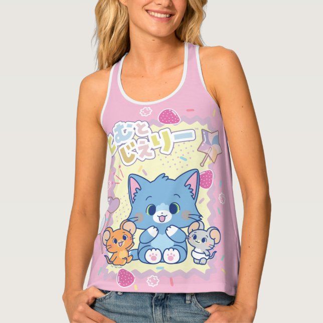Anime Tom and Jerry Strawberry Fun Tank Top (Front)