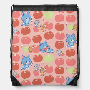Anime Tom, Jerry, and Tuffy Apple Pattern Drawstring Bag
