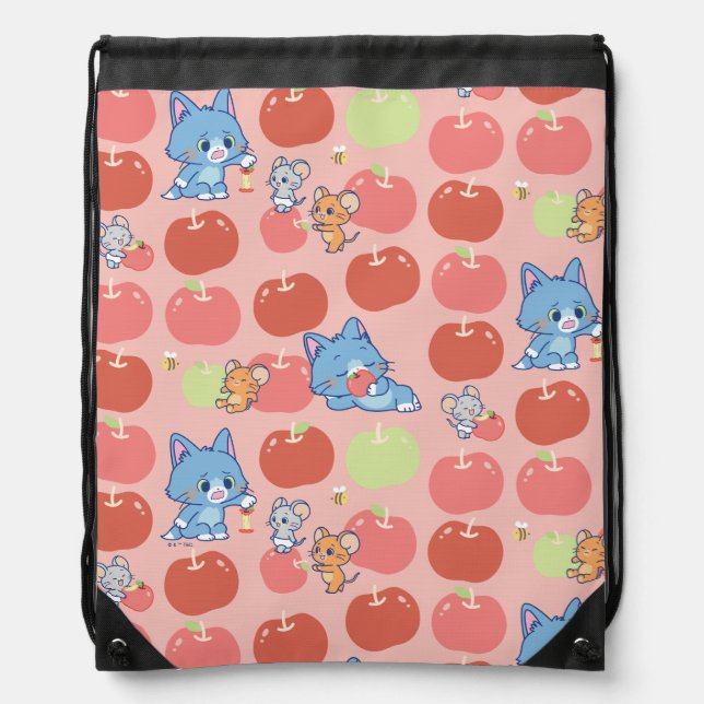 Anime Tom, Jerry, and Tuffy Apple Pattern Drawstring Bag (Front)