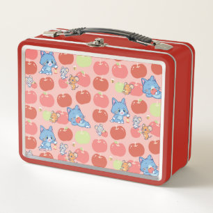 Anime Tom, Jerry, and Tuffy Apple Pattern Metal Lunch Box