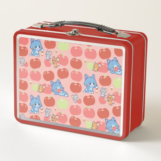 Anime Tom, Jerry, and Tuffy Apple Pattern Metal Lunch Box (Front)