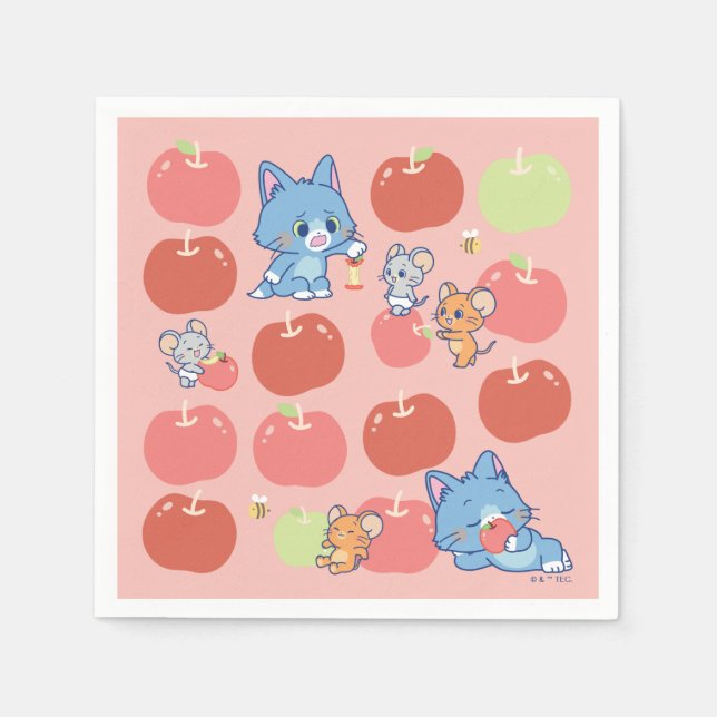 Anime Tom, Jerry, and Tuffy Apple Pattern Napkins (Front)