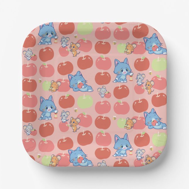 Anime Tom, Jerry, and Tuffy Apple Pattern Paper Plates (Front)