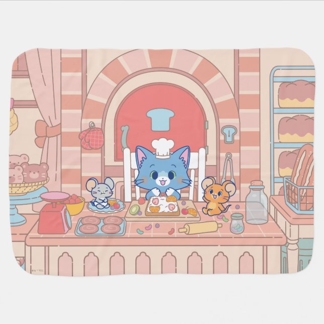 Anime Tom, Jerry, and Tuffy Bakery Baby Blanket (Horizontal)