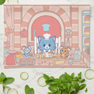Anime Tom, Jerry, and Tuffy Bakery Kitchen Towel